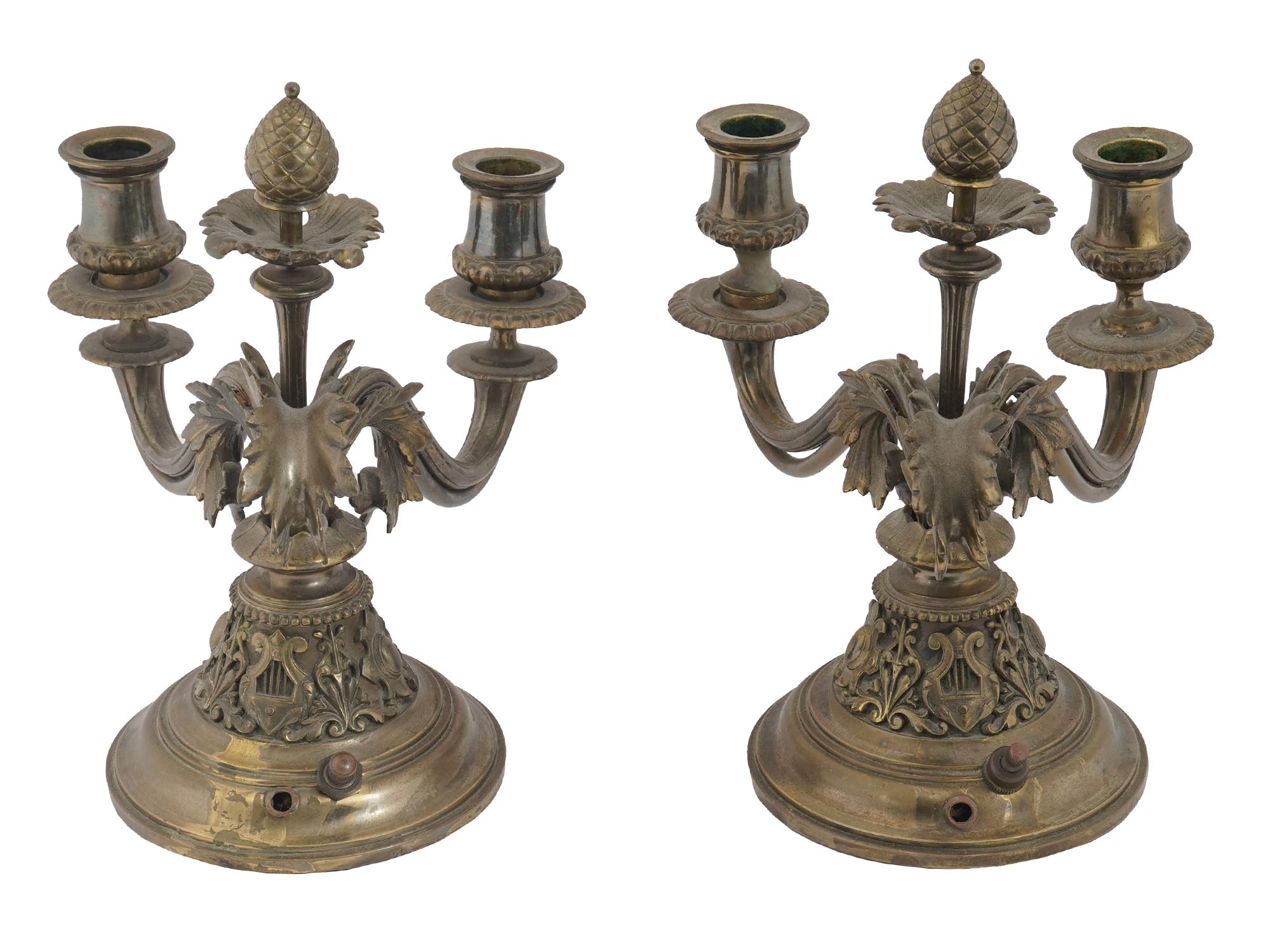 TWO ANTIQUE BRONZE TABLE CANDLE HODLERS PIC-4